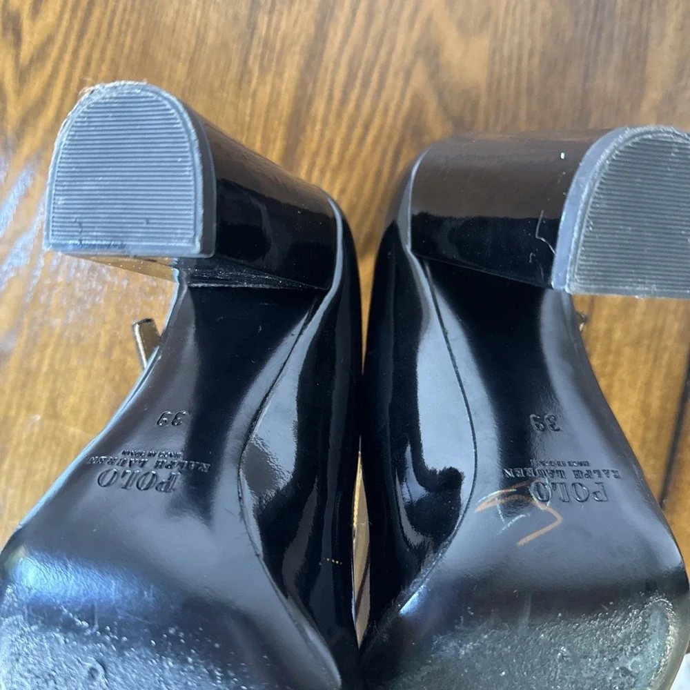 Polo Ralph Lauren Emerson Patent Leather Mary Jane Pumps Black Size 39 US 8.5